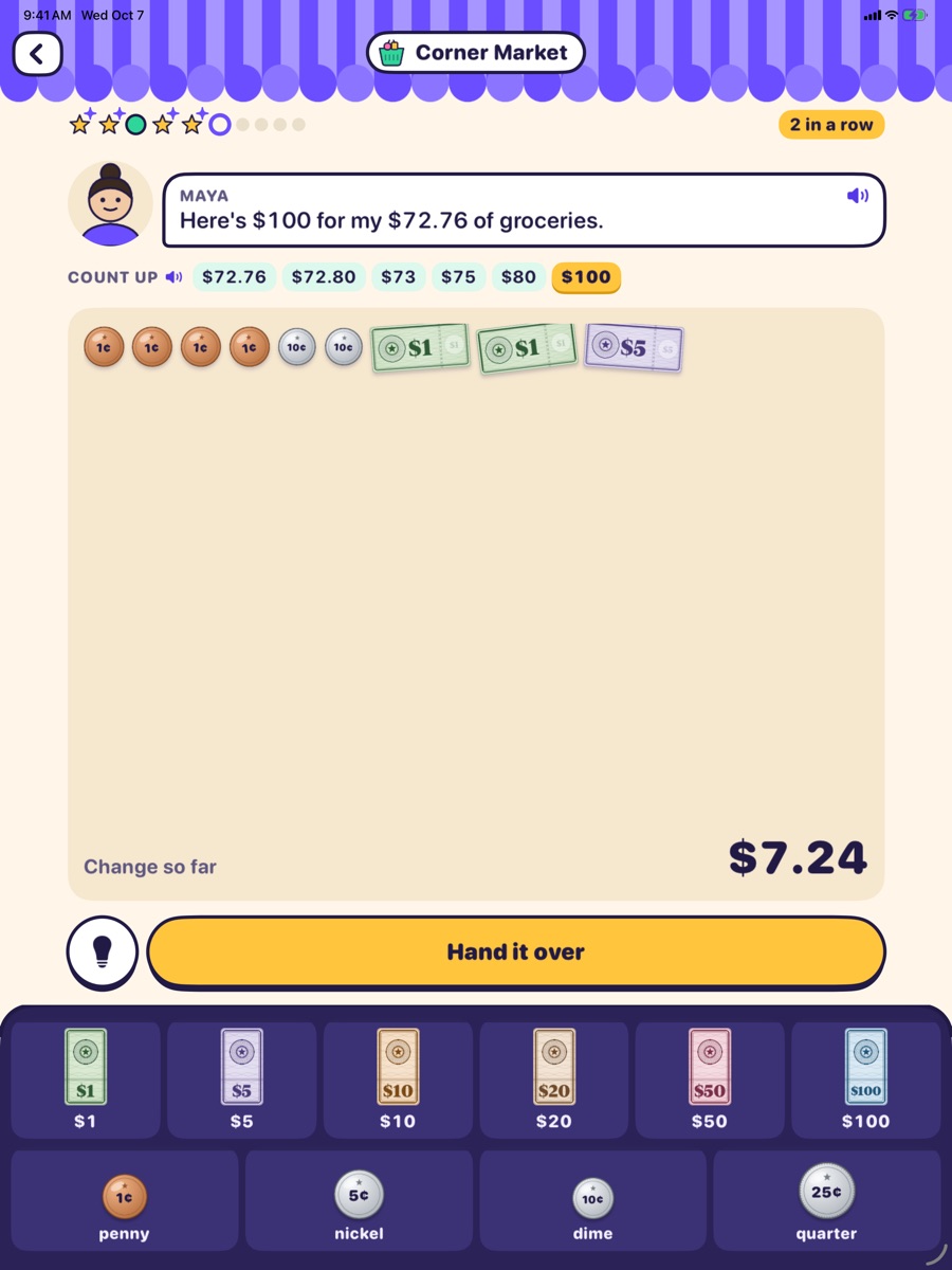 Give change on iPad at the Corner Market